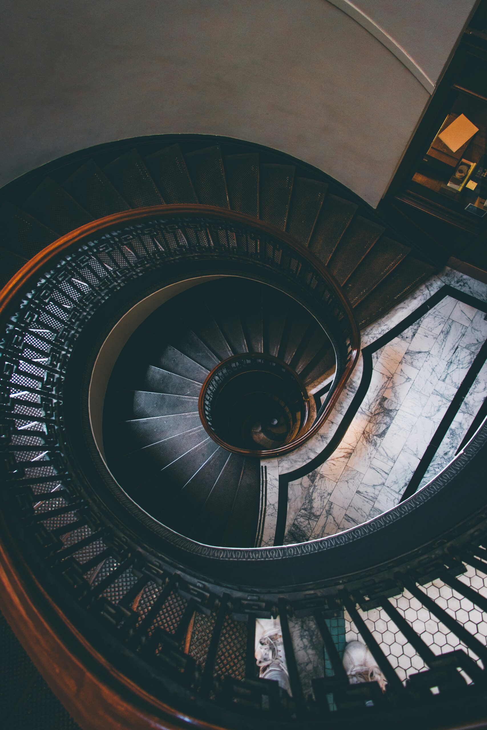 Spiral staircase looking down