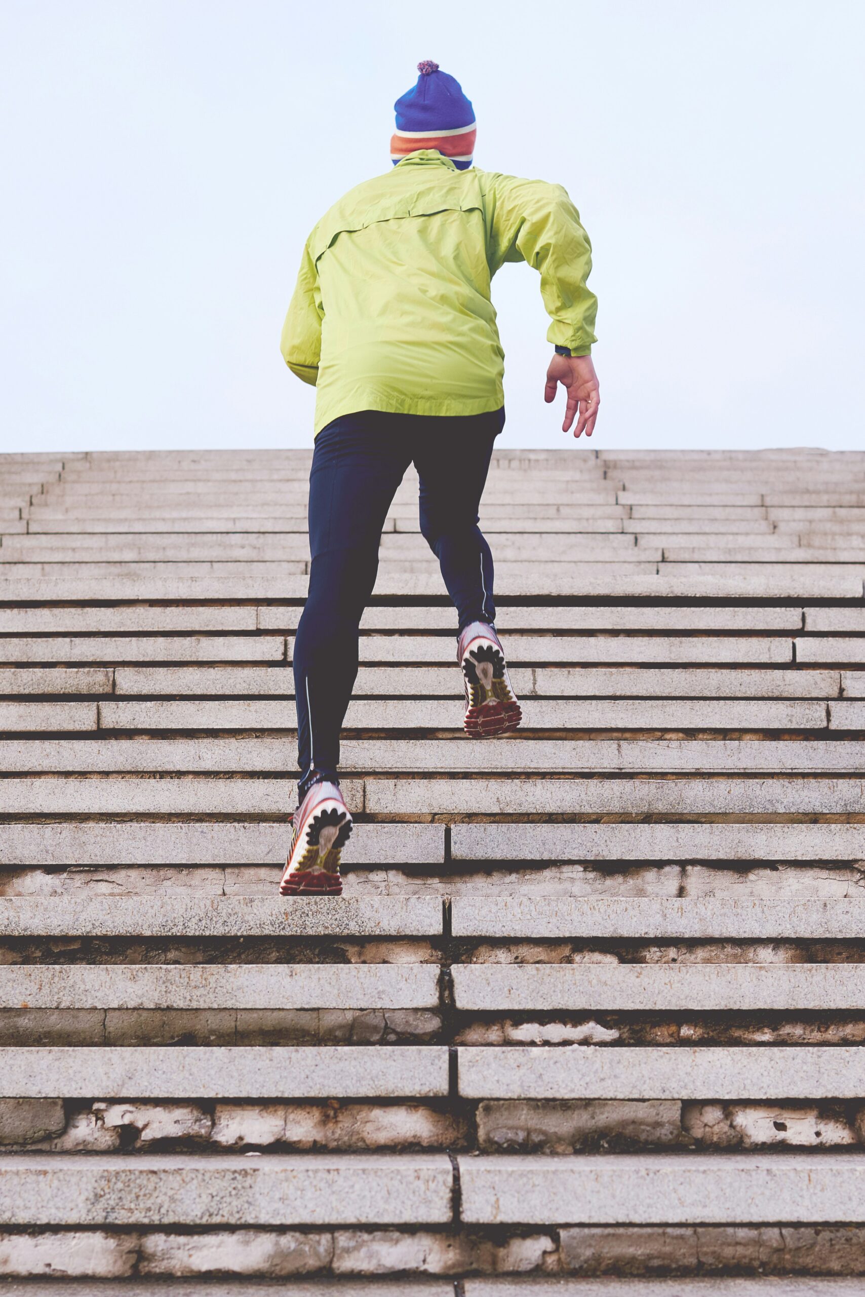 running up steps